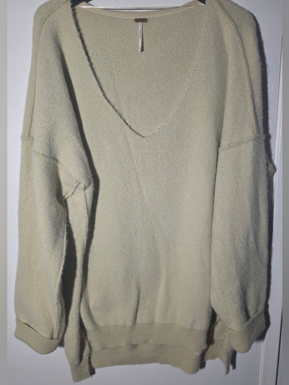Free People Soft V-Neck Pullover Sweater in Light Cream